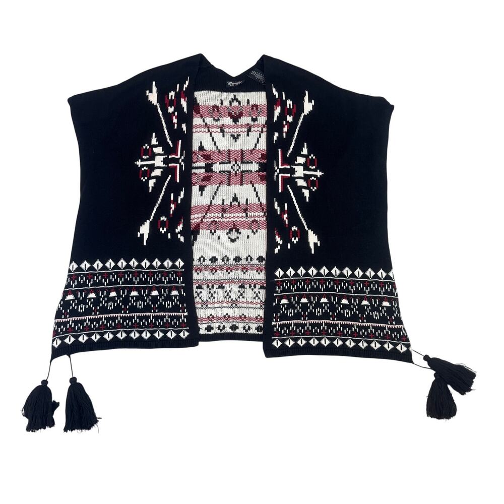 WRANGLER Retro Women's Black Aztec Kimono Open Cardigan Size Small Med Cowgirl